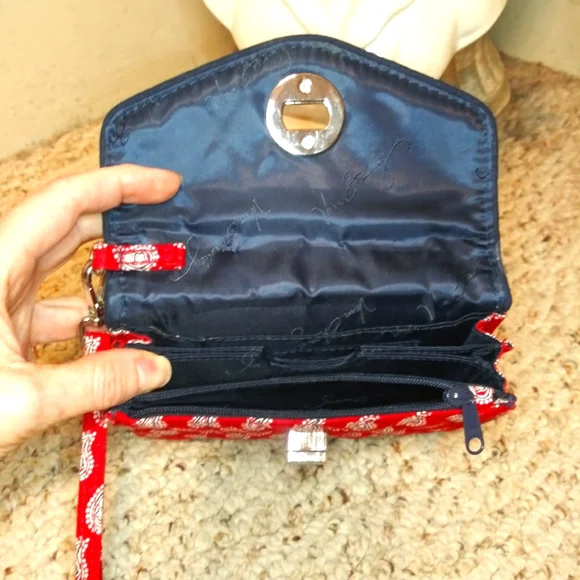 Vintage Vera Bradley Red, White & Navy Bandana Print Petite Turnlock Wallet - Picture 7 of 10